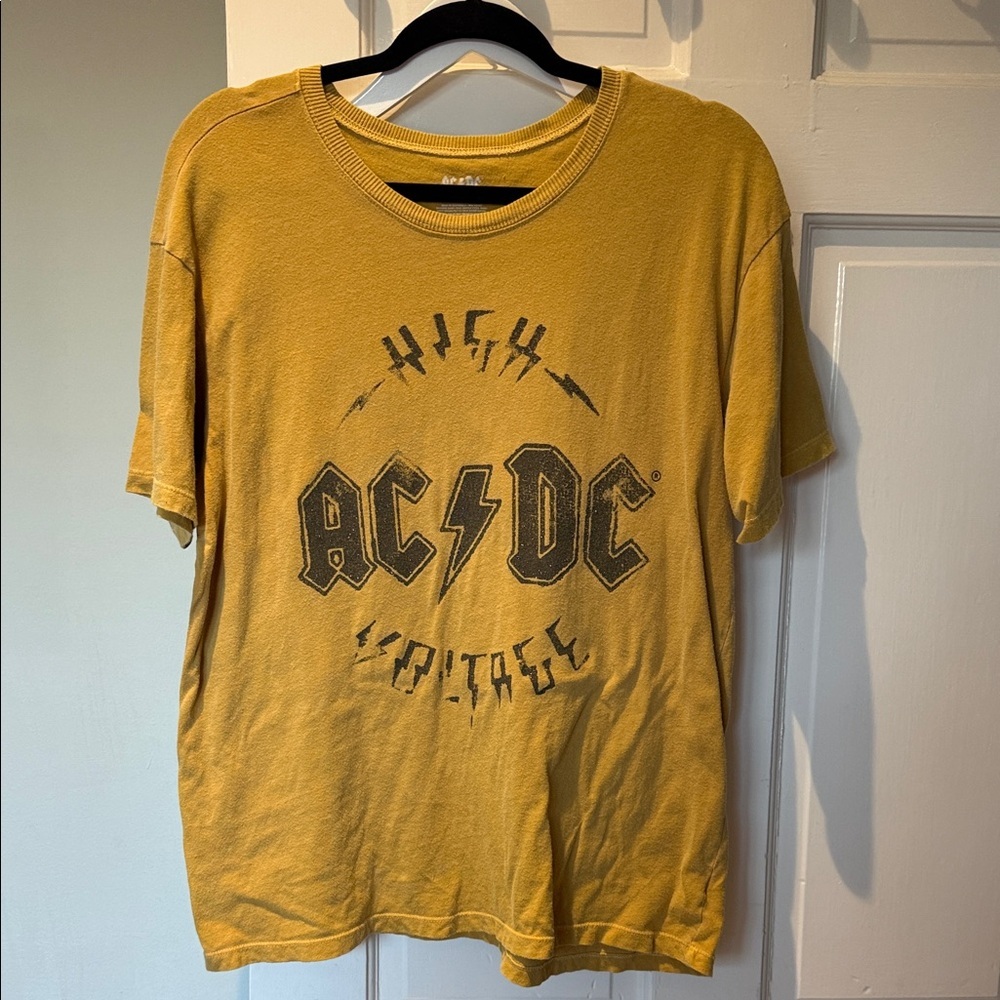 AC/DC Glitter High Voltage Tee Vintage Sparkly Mustard Graphic Tee Medium